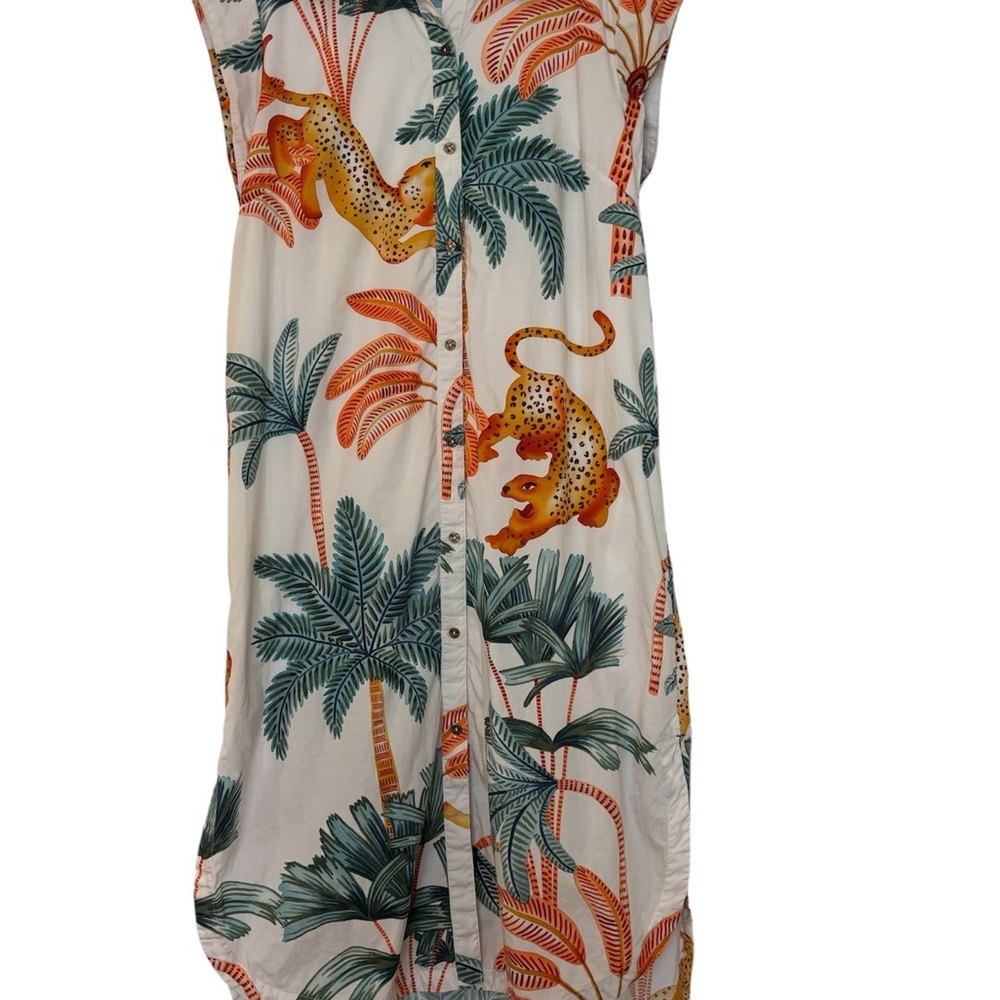 Anthropologie Maeve Lillian Cap-sleeve Jungle Leopard Midi Shirt Dress - Picture 2 of 10